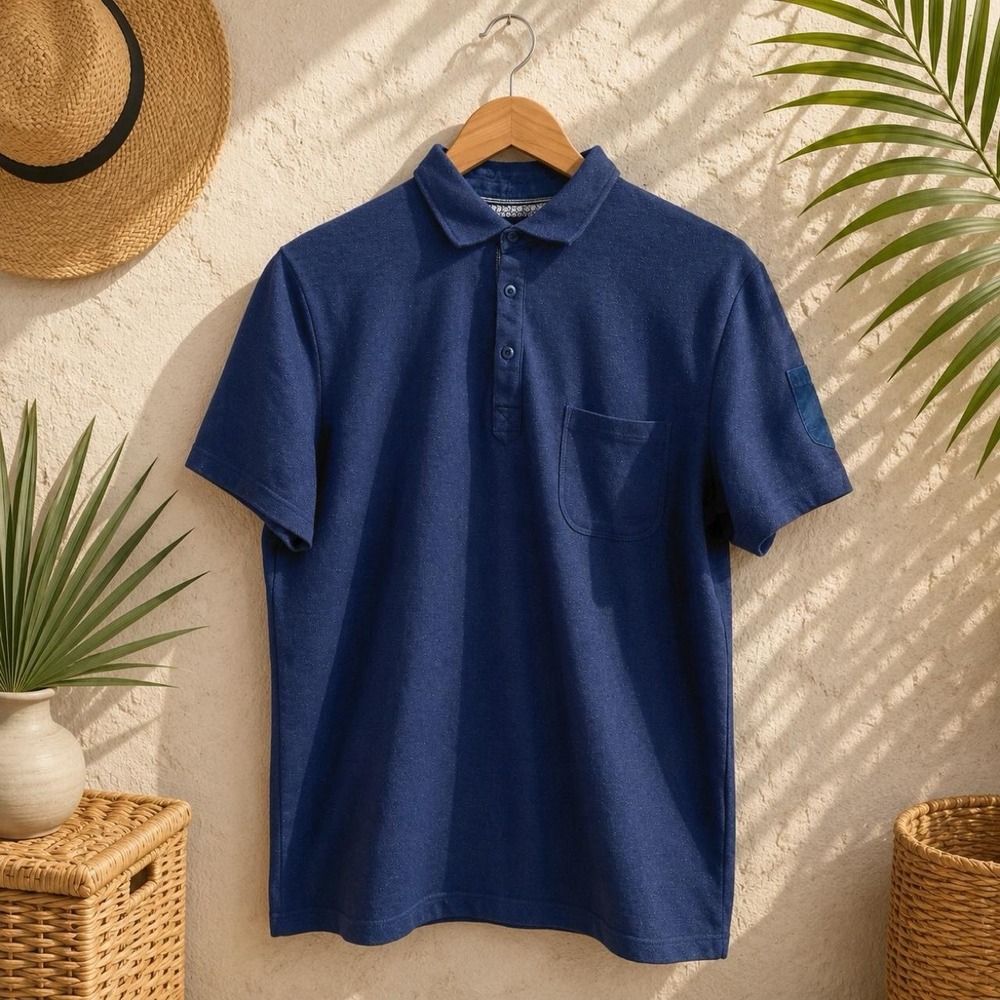 Smash Blue Solid Short Sleeve Cotton Polo Shirt Men's L Regular Pocket Button